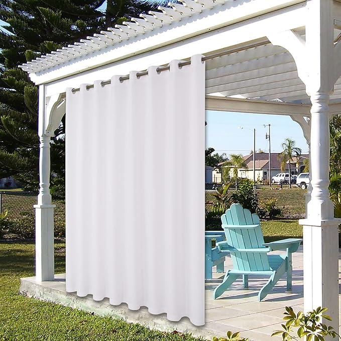 BONZER Wide Waterproof Outdoor Curtains for Patio Heavy Privacy Light Filtering Grommet Outside Curtains for Porch, Pergola, Gazebo, 1 Panel, 110W x 84L inch, White
