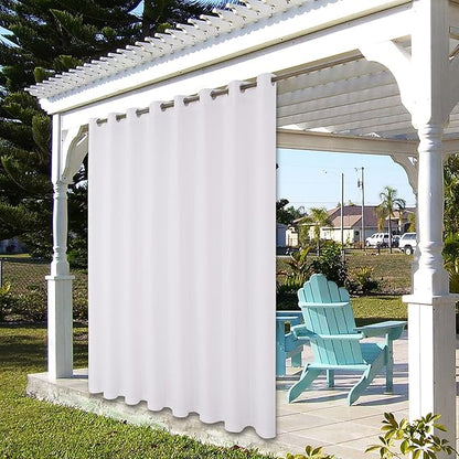 BONZER Wide Waterproof Outdoor Curtains for Patio Heavy Privacy Light Filtering Grommet Outside Curtains for Porch, Pergola, Gazebo, 1 Panel, 110W x 84L inch, White