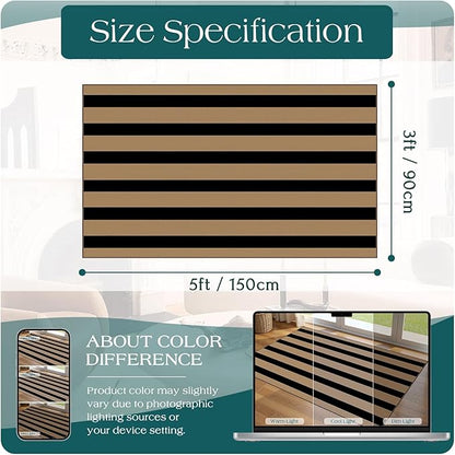 Outdoor Rug, Brown and Tan Striped Door Mat, 3 x 5 Ft, Machine Washable