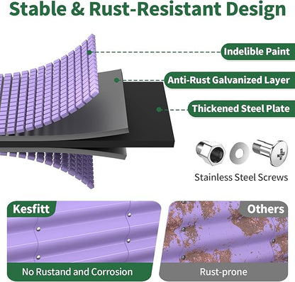 Kesfitt Raised Garden Bed, Metal Galvanized Steel Oval Garden Bed 8x2x1.5 ft with 18-Inch Deep Open-Bottom Design for Outdoor Vegetable Gardening, Lavender Purple
