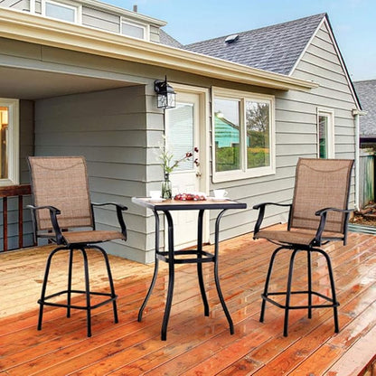 PHI VILLA 3 PCS Patio Swivel Bar Set Outdoor Furniture Bar Height Bistro Set, 2 Bar Stools and 1 Table, High Top Table and Chairs Set of 2 for Garden Porch Backyard