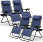 Nestl Zero Gravity Chairs Set of 4, Patio Lounge Chair Outdoor with Pillows & Cup Holder Trays, Adjustable Steel Mesh Reclining Camping Chair, Folding Patio Lawn Chair for Deck, Beach, Yard - Blue