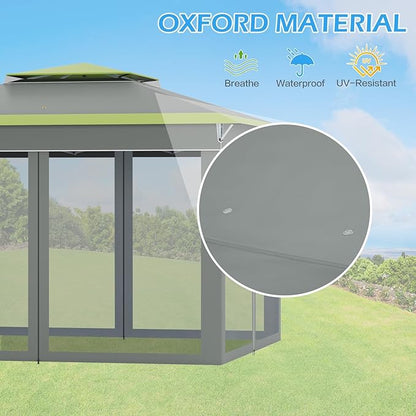 ECOTOUGE 11 FT Pop Up Canopy Tent with Mosquito Nettings, Instant Shelte gazebos on Clearance w/Carrying Roller Bag, Waterproof and UV Resistant Canopy Tent for Grill, Garden and Backyard Grey-Green