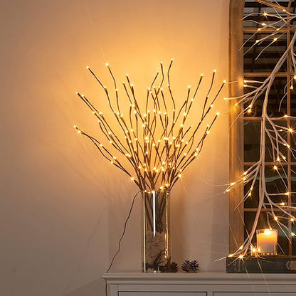 Vanthylit Set of 2 3PK 30" Brown Lighted Twig Stakes 120 Warm White Pathway Light for Outdoor and Indoor (Vase Excluded)