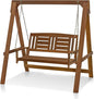 Furinno TIOMAN Porch Swing, Outdoor Hanging Wooden Swing with Stand in Teak Oil, Light Wood