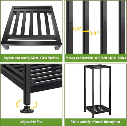 2-Pack Plant Stand Indoor Outdoor, Heavy Duty Wrought Iron Pedestal Stands, Metal Plant Stand Decorative Flower Stand for Patio Garden Deck Living Room