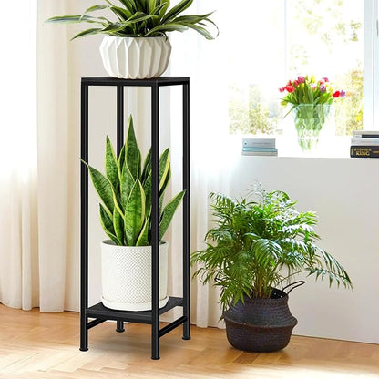 Plant Stand Indoor, 41'' Tall Plant stands for Indoor Outdoor Plants, 2 Tier Heavy Duty Metal Pedestal Stand Modern Display Rack for Living Room, Black