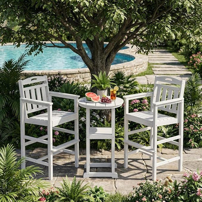 Ciokea Heavy Duty Bar Height Chair, 380lbs Outdoor Adirondack Tall Bar Chair Patio Stool with Arms & High Back, Heavy Duty All-Weather for Balcony, Poolside, Deck and Garden, White
