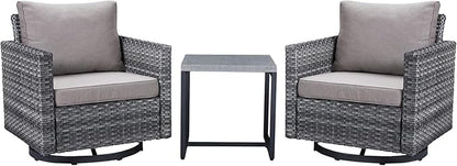 Belord Outdoor Bistro Set 3 Piece Wicker Swivel Rocker Patio Chairs, Oversize Outdoor Rattan Seating Set, Patio Swivel Glider Chairs Wicker Furniture with Metal Side Table for Outside Porch Backyard