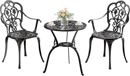 Patio Bistro Set of 2, Cast Aluminum, Outdoor Set w/Umbrella Hole, 3 Piece by Embraceartofoutdoorliving