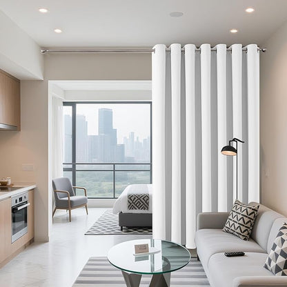 Joydeco Blackout Patio Sliding Door Curtains 96 Inches Long, Grommet Privacy Room Divider Curtains, Extra Wide Thermal Blackout Drapes for Bedroom Living Room (Pure White, 80Wx96L, 1 Panel)