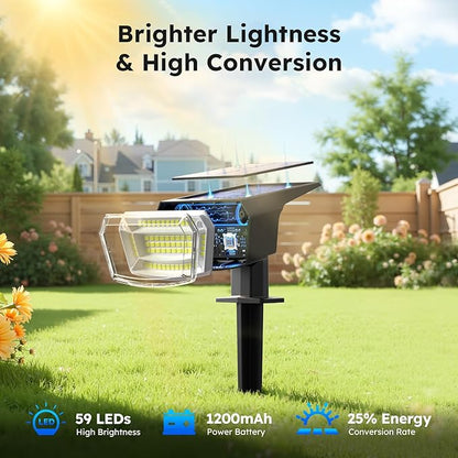 TECKNET Spot Lights Outdoor with 59 LED, 6 Pack Solar Lights Outdoor Waterproof IP65, Auto On/Off Solar Spot Lights, 3 Lighting Modes Solar Powered Garden, 2-in-1 Solars Landscape Light (Cool White)