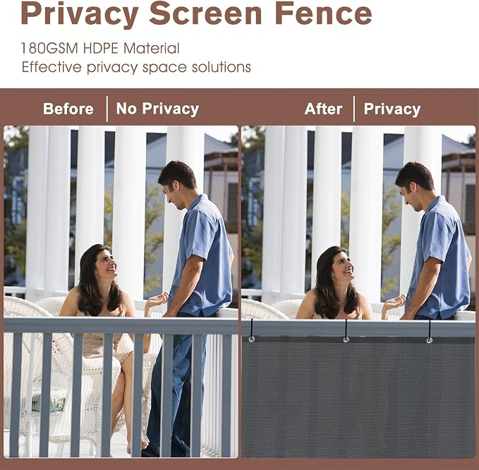 Sunny Guard Customized 3.3'x19' Drak Grey Balcony Privacy Screen, 180 GSM - Image 2