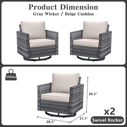 Belord Wicker Chairs Outdoor Bistro Set Oversize Patio Swivel Rocker, Rattan Outdoor Seating Set of 2 Swivel Glider Chairs Wicker Furniture for Porch Deck Backyard with Water-Resistant