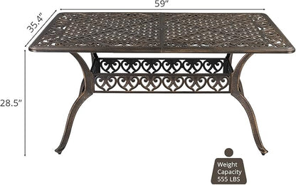 VINGLI 7 Pieces Outdoor Dining Set, Cast Aluminium All-Weather Patio Dining Set for 6 with Umbrella Hole, Outdoor Dining Table and Chairs with Cushion for Yard, Garden, Porch and Poolside, Bronze
