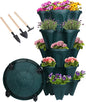 GameXcel Vertical Planter 5 Tier Stackable Planters Garden Planters Strawberry Herb Flower and Vegetable Planter Indoor Outdoor Gardening Pots with Removable Wheels and Tools - Green