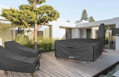 ULTCOVER 600D Tough Canvas Heavy Duty Rectangular Patio Table and Chair Cover - Waterproof Outdoor General Purpose Furniture Covers 126Lx74Wx28H inch, Black