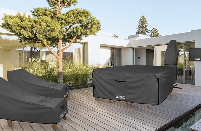 ULTCOVER 600D Tough Canvas Heavy Duty Rectangular Patio Table and Chair Cover - Waterproof Outdoor General Purpose Furniture Covers 136 x 74 inch, Black