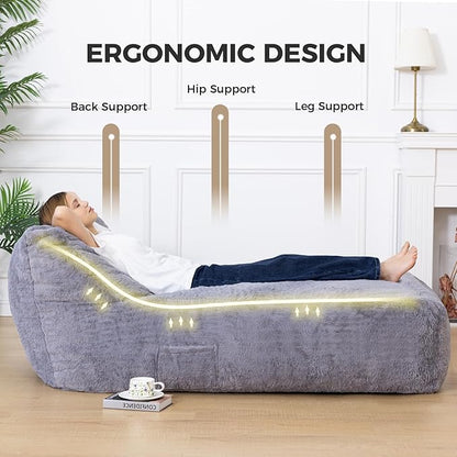 Giant Bean Bag Lounger Chair for Adults with Soft & Cozy Plush Fabric,Memory Foam Filled Beanbag Chair for Family Living Room,Bedroom and Game Room (Grey)