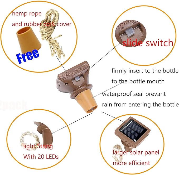 Indoor Solar String Lights for Wine Bottles, 3 Colors, 12 Pack