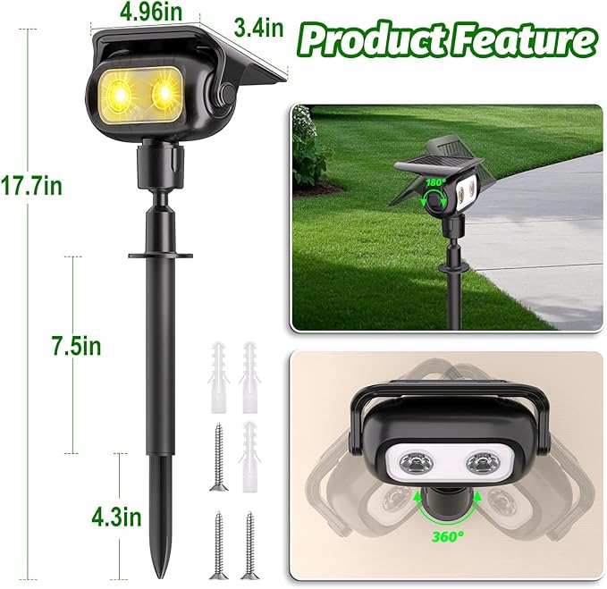 Nreonrick Solar Spot Lights 360° Adjustable Solar Lights Outdoor IP65 Waterproof with 2-in-1 Solar Powered Spotlights for Landscape Lighting for Garden, Yard, Pathway (Warm White, 4 Pack)