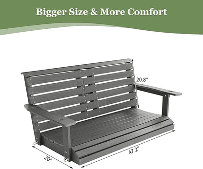 Poly Lumber 2-Seat Porch Swing, HIPS 4.5-Feet Bench Swing with Foldable Cup Holders,18/8 Stainless Steel Hardware, High Backrest and Deep Contoured Seat (Deep Gray, 4.5-feet)