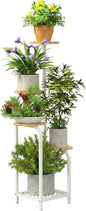 TOSKING 5 Tier Metal Plant Stand Indoor 48''H Tall ,Heavy Duty Plant Shelf , Corner Shelf Flower Pot Stand for Outdoor Plant Stand for Living Room Balcony Garden Patio Bedroom (5 Tier-White and Wood)