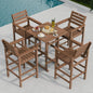 Bar Table Set with 2 Adirondack Chairs in Teak, HDPE Outdoor