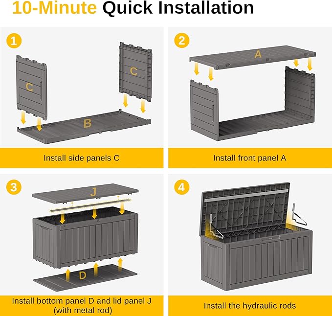 Deck Box 90 Gallon Grey Resin Lockable Outdoor Storage Box