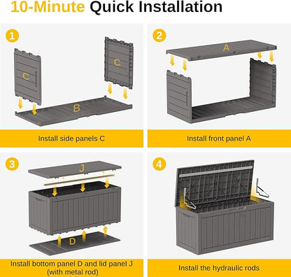 Deck Box 90 Gallon Grey Resin Lockable Outdoor Storage Box