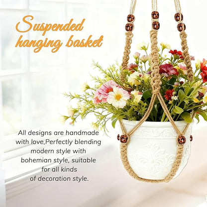35 Inch Macrame Plant Hanger, Large for up to 15 Inch Pot Extra Long Hanging Planter Holder Basket with Wood Beads for Indoor Outdoor Home Decor (Brown, 2-Pack)