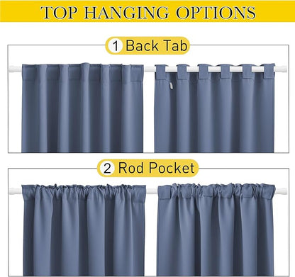 NICETOWN 2 Panels Outdoor Curtains Waterproof Pocket & Back Tab on Top & Bottom, Thermal Insulated Windproof Sun Blocking Outside Privacy Drapes for Patio with Fixed Rope, W84 x L84, Stone Blue