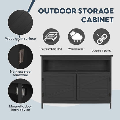 HIPS All-Weather Outdoor Storage Cabinet,Outdoor Sideboard with Magnetic Doors,3-Shelves Patio Storage Cabinet, Used for Garden,Buffet Cabinet,TV Stand, Bar Table,Balcony