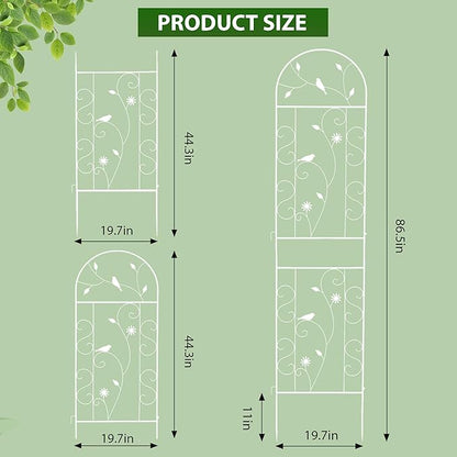 Metal Garden Trellis for Climbing Plants, 86.5" x 19.7" Metal Plant Trellis Outdoor, White Iron Garden Trellis, Clematis Rrellis Outdoor, Arched Decoration Suitable for courtyards, lawns, Gard, White