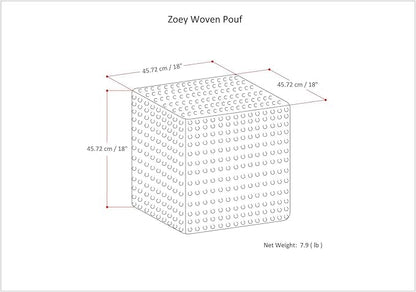 SIMPLIHOME Zoey Cube Pouf – 18 inch Wide Upholstered Wool and Cotton Ottoman in Multi-Color, Boho Woven Footstool or Extra Seating for Living Room, Bedroom, or Kids Room, Assembled