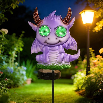 Fantasy Dragon Garden Stakes Decorative 39.7" with Moving Solar Eyeballs, Purple Dragon Garden Decor Pathway Lights for Outside Patio Lawn Yard Metal Art