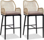 VINGLI Outdoor Bar Stools Set of 2, Heavy-Duty Outdoor Barstools Boho Woven Patio Bar Stools with Backrest, Patio Garden Balcony Pool Bar Chairs with Cushions (Apricot)