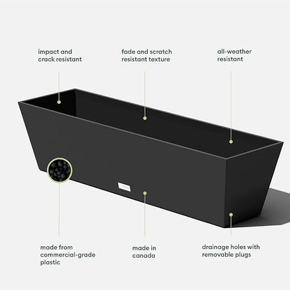 Veradek Pure Series Window Box Planter - Long Rectangular Planter for Indoor or Outdoor Windowsill/Balcony | Durable All-Weather Use with Drainage Holes | Modern Decor for Herbs, Small Plants, Flowers