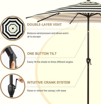 Abba Patio 9FT Lyon Outdoor Patio Umbrella Outdoor Table Umbrella with Push Button Tilt and Crank Market Umbrella 8 Sturdy Ribs UV Protection Waterproof for Garden Deck Backyard Pool, Black & Ivory