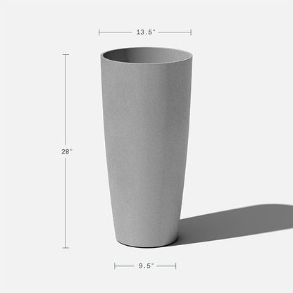 Veradek Vega Round Tall Planter Pots for Indoor/Outdoor Use | Made from Plastic - Stone Mix with Drainage Holes | Perfect for Small to Large Succulent Plants, Flowers, Modern Interior Plants