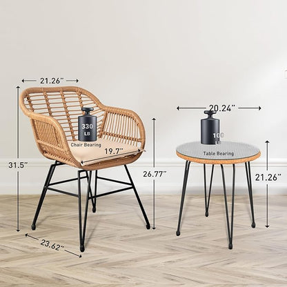 Bistro Set, 3 Piece Black Wicker Patio Furniture