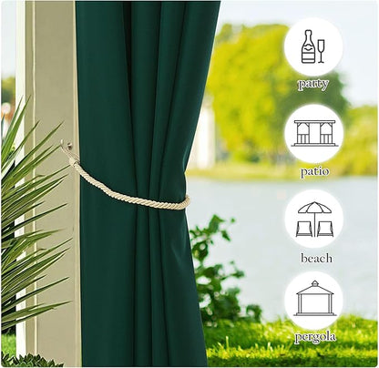 NICETOWN Canvas Patio Curtains Outdoor Waterproof 2 Panels, Rustproof Top & Bottom Grommet Porch Decor Thermal Insulated Curtains for Outdoor Open-air Film, Dark Green, W55 x L84 Inch