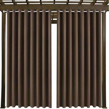Outdoor Patio Curtain Waterproof Darkening Thermal Insulated Indoor Curtains for Bedroom, Porch, Living Room, Pergola, Cabana, W105 x L120 Extra Wide Room Divider, Set of 2 Panels, Brown