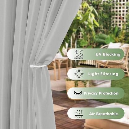 HolidayIdeas Outdoor Curtains for Patio Waterproof, 6 Panels - 54x95 Inches - Weatherproof Privacy Outsides Curtains for Cabana Porch Pergola, Sunlight & UV Blocking (Silver, Grommet Top)