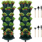 GameXcel Vertical Planter 7 Tier Stackable Planters Garden Planters Strawberry Herb Flower and Vegetable Planter Indoor Outdoor Gardening Pots with Removable Wheels and Tools 2-Pack