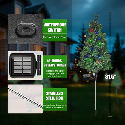 4PCS Solar Christmas Tree Garden Stake Lights Outdoor Waterproof Pathway Lights Xmas Tree Light for Lawn Patio Yard Front Porch Christmas Decor
