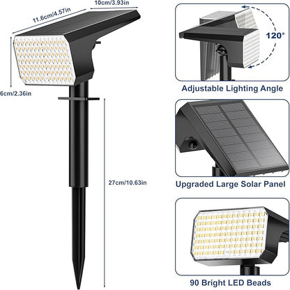 LANSOW 12 Pack Solar Spot Lights Outdoor Waterproof IP67, (90 LED/4 Modes) Solar Landscape Spotlights, 2-in-1 Solar Powered Flood Lights for Yard Garden Pathway Outside Tree, Auto ON/Off(Warm White)