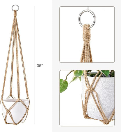 Dahey Macrame Plant Hanger Indoor Hanging Planter Basket Handmade Woven Cotton Rope Flower Pot Decorative Crochet Plant Holder Stand for Boho Home Decor No Tassels,35 Inch,Set of 2, Brown