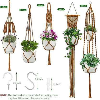 Macrame Plant Hangers, 5Pack Hanging Planters for Indoor Plants w/ 5 Set Hooks Handmade Cotton Rope Hanging Plant Holders Plant Hanger Indoor for Boho Home Decor (Planter Pot Not Included)