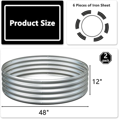 4x4x1ft(2 Pack) Galvanized Round Raised Garden Bed,Outdoor Planter Box Metal Patio Kit Planting Bed for Vegetables Flowers Herb,Silver